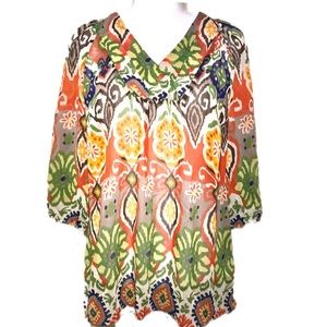 Tribal sz 2 vneck pullover blouse multicolored